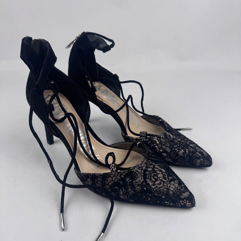 Sam & Libby Women's 6 Black Point Toe Lace Heels 3"